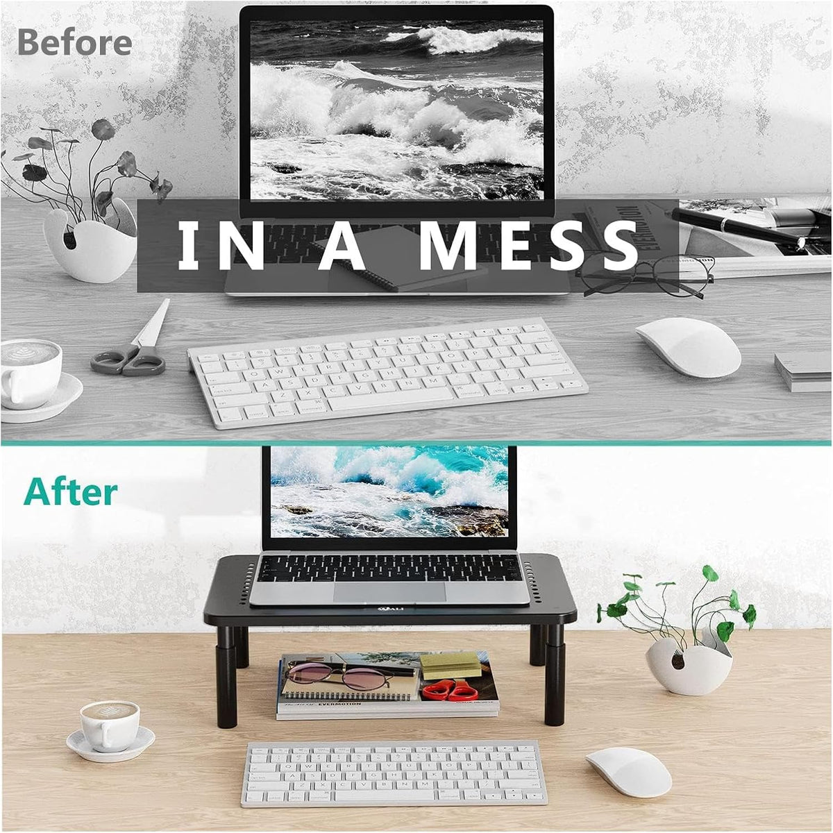 Dual Monitor Stand for Desk, Adjustable Laptop Riser, up to 44 Lbs