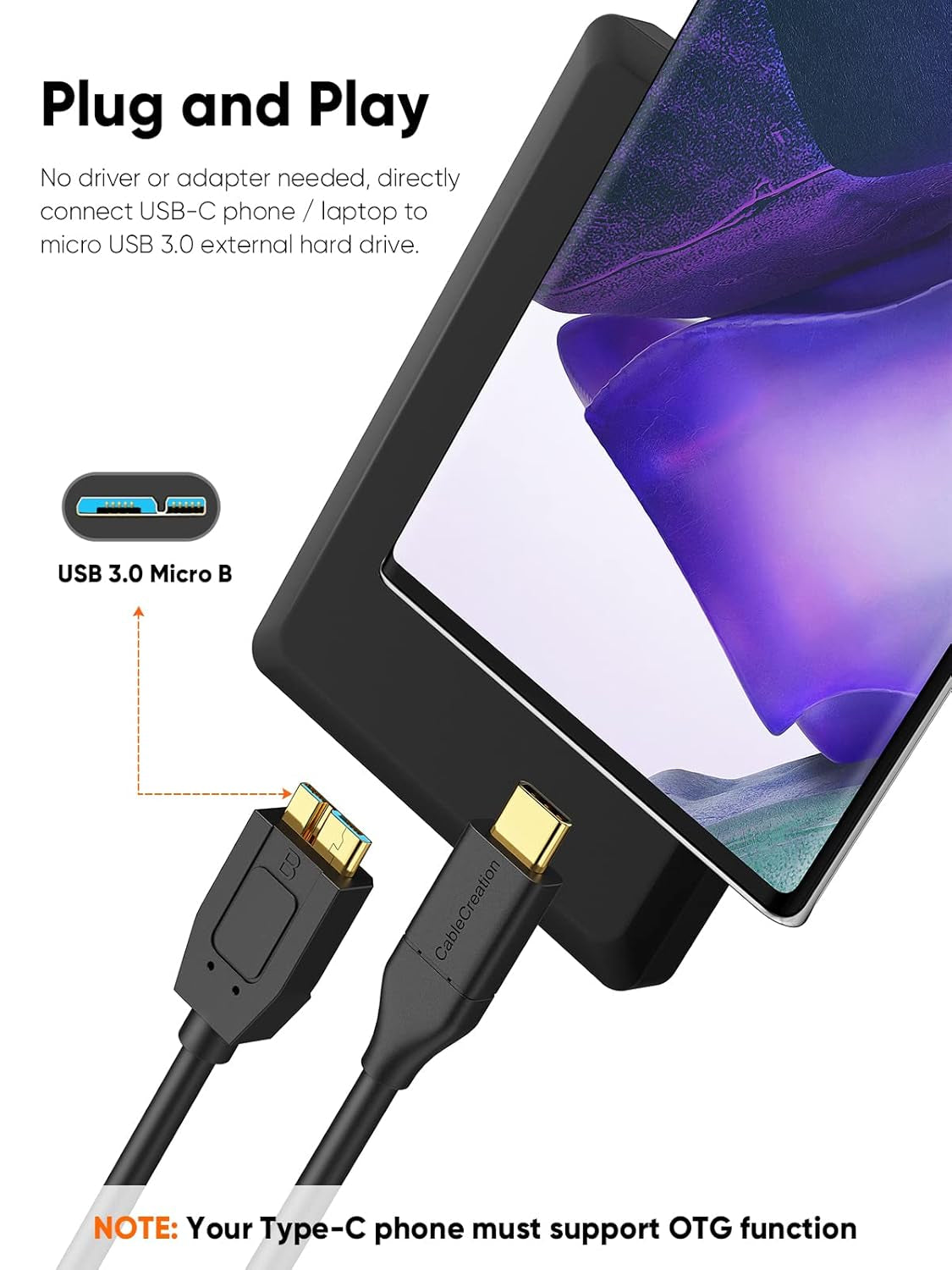 USB C 3.1 Type C to Micro B Hard Drive Cable for Iphone/Laptop/Camera