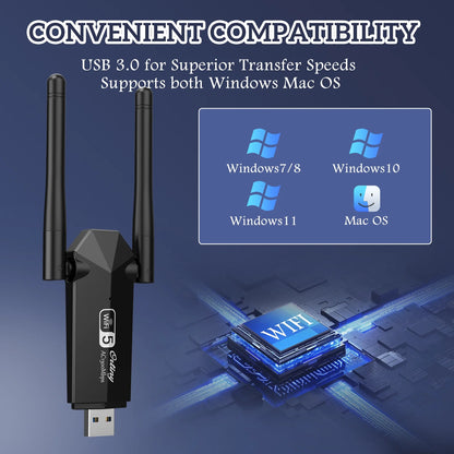 Ortiny 1300Mbps USB 3.0, 867Mbps on 5Ghz / 400Mbps on 2.4Ghz Dual-Band USB Wi-Fi Adapter