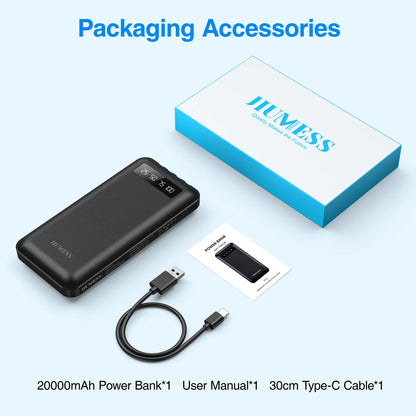 JIUMESS 20000Mah Power Bank Portable Charger with Cables Compatible for Iphone, Android Cell Phone