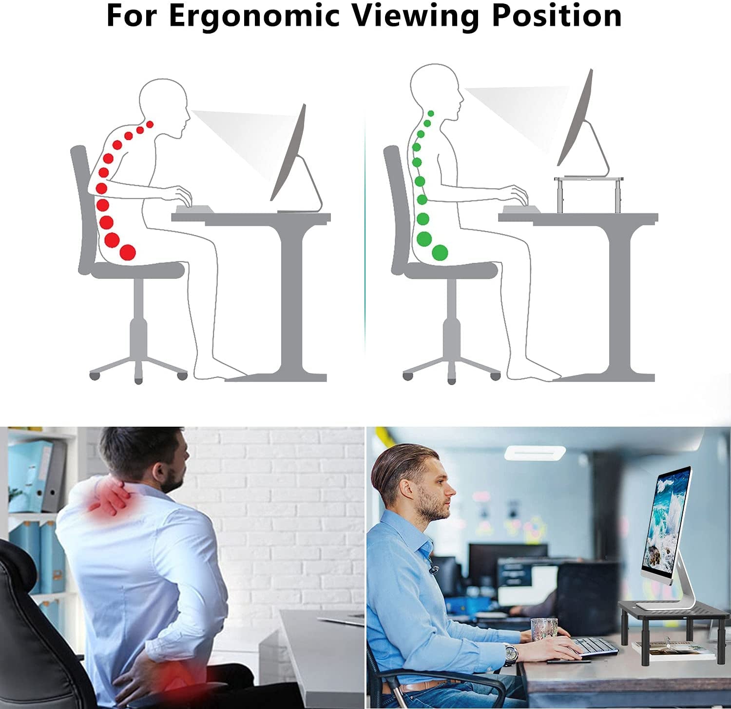 Dual Monitor Stand for Desk, Adjustable Laptop Riser, up to 44 Lbs