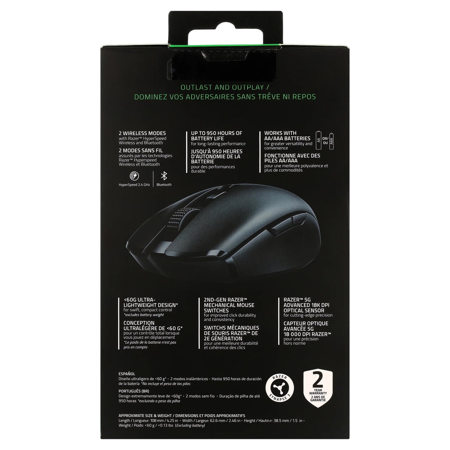 Razer RZ0103730100R3U1 Orochi V2 Wireless Optical Gaming Mouse - Black