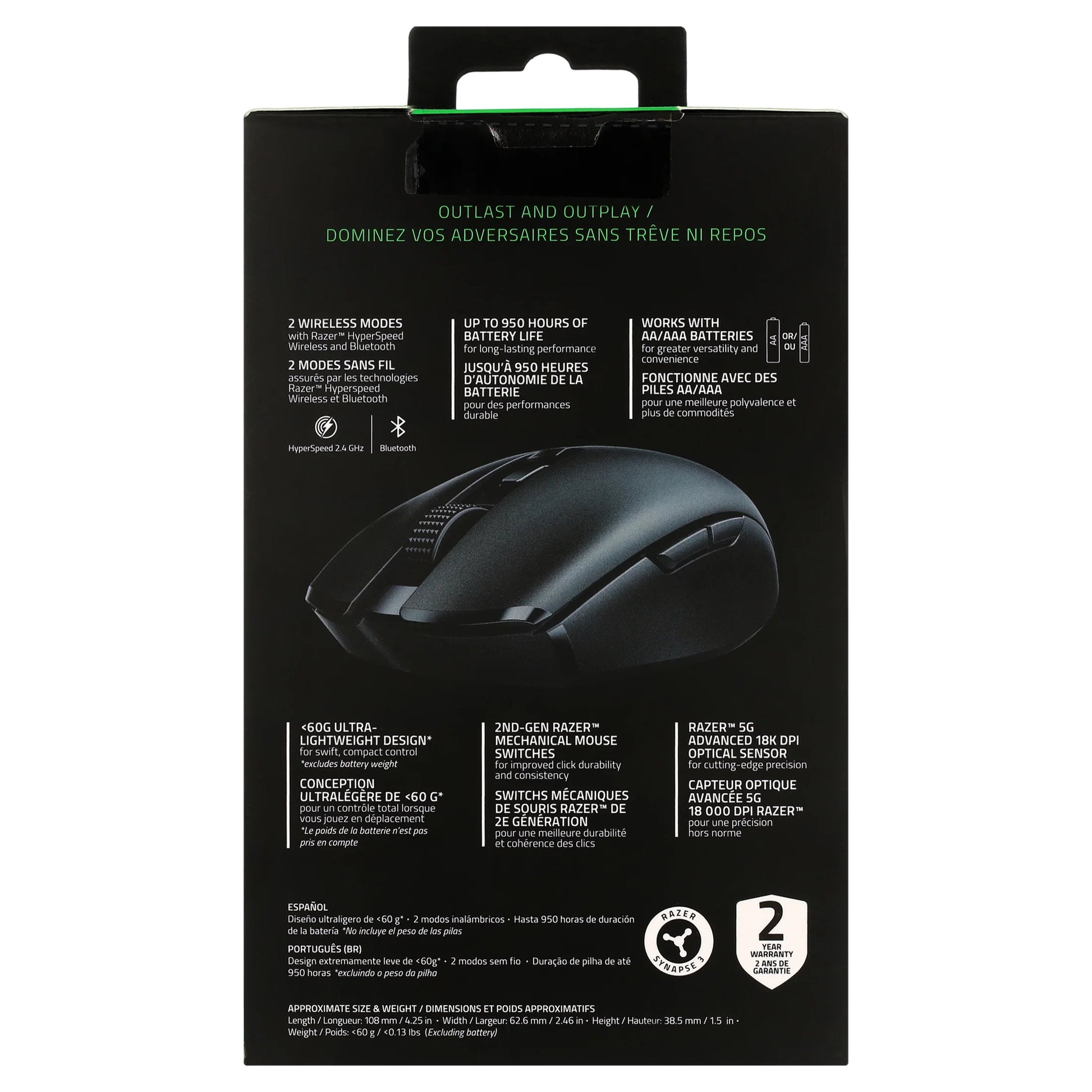 Razer RZ0103730100R3U1 Orochi V2 Wireless Optical Gaming Mouse - Black