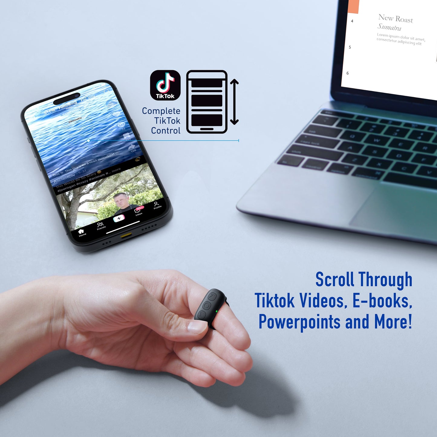 Soundplay Smart Remote Ring, Bluetooth Tiktok Scrolling Ring