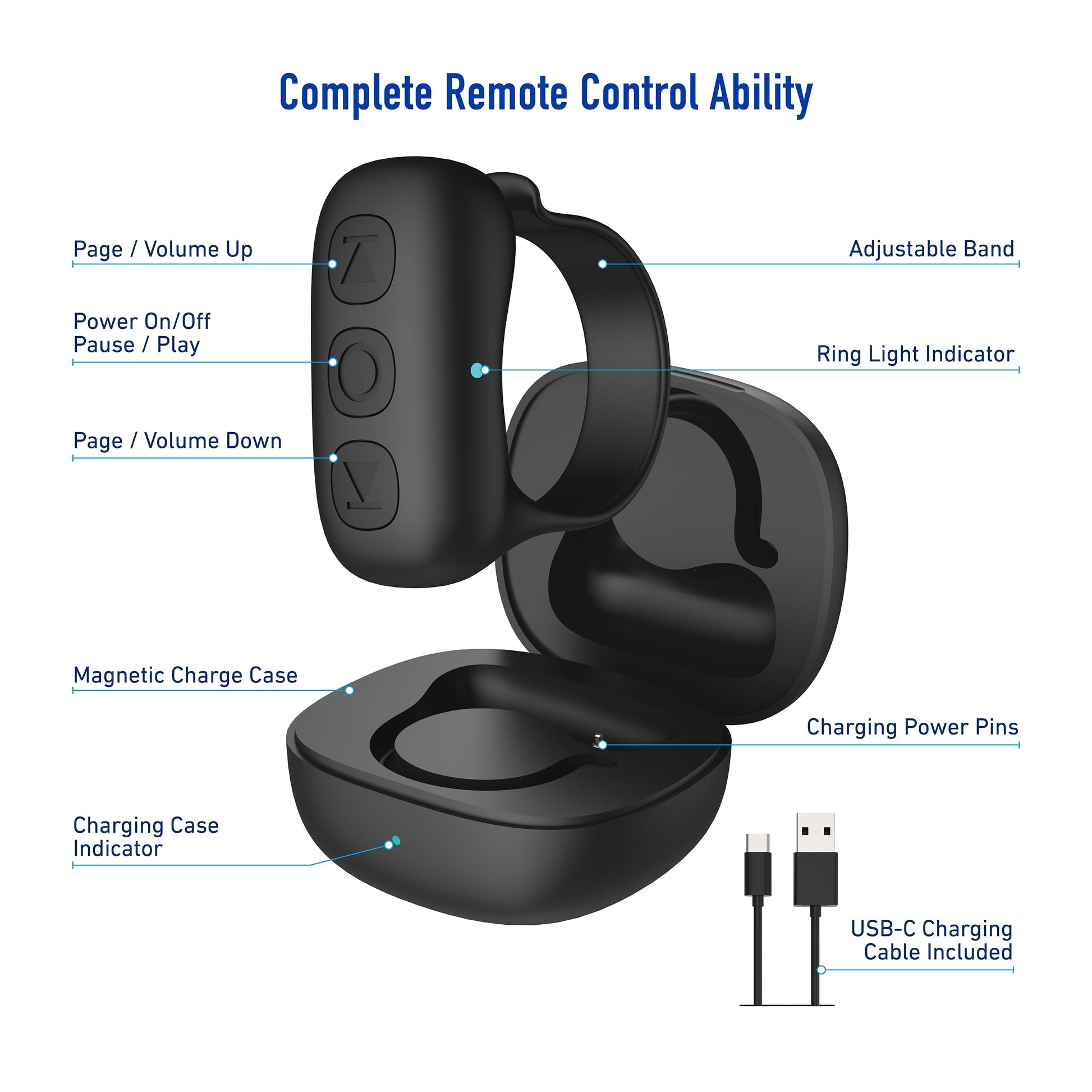Soundplay Smart Remote Ring, Bluetooth Tiktok Scrolling Ring