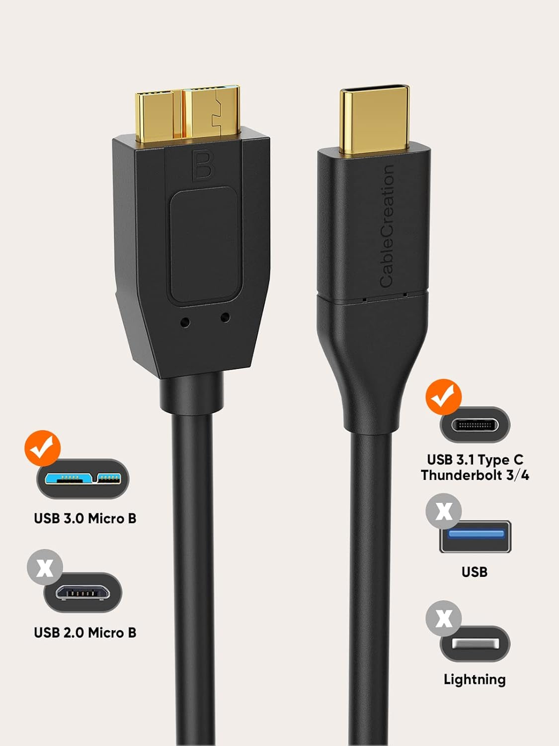 USB C 3.1 Type C to Micro B Hard Drive Cable for Iphone/Laptop/Camera