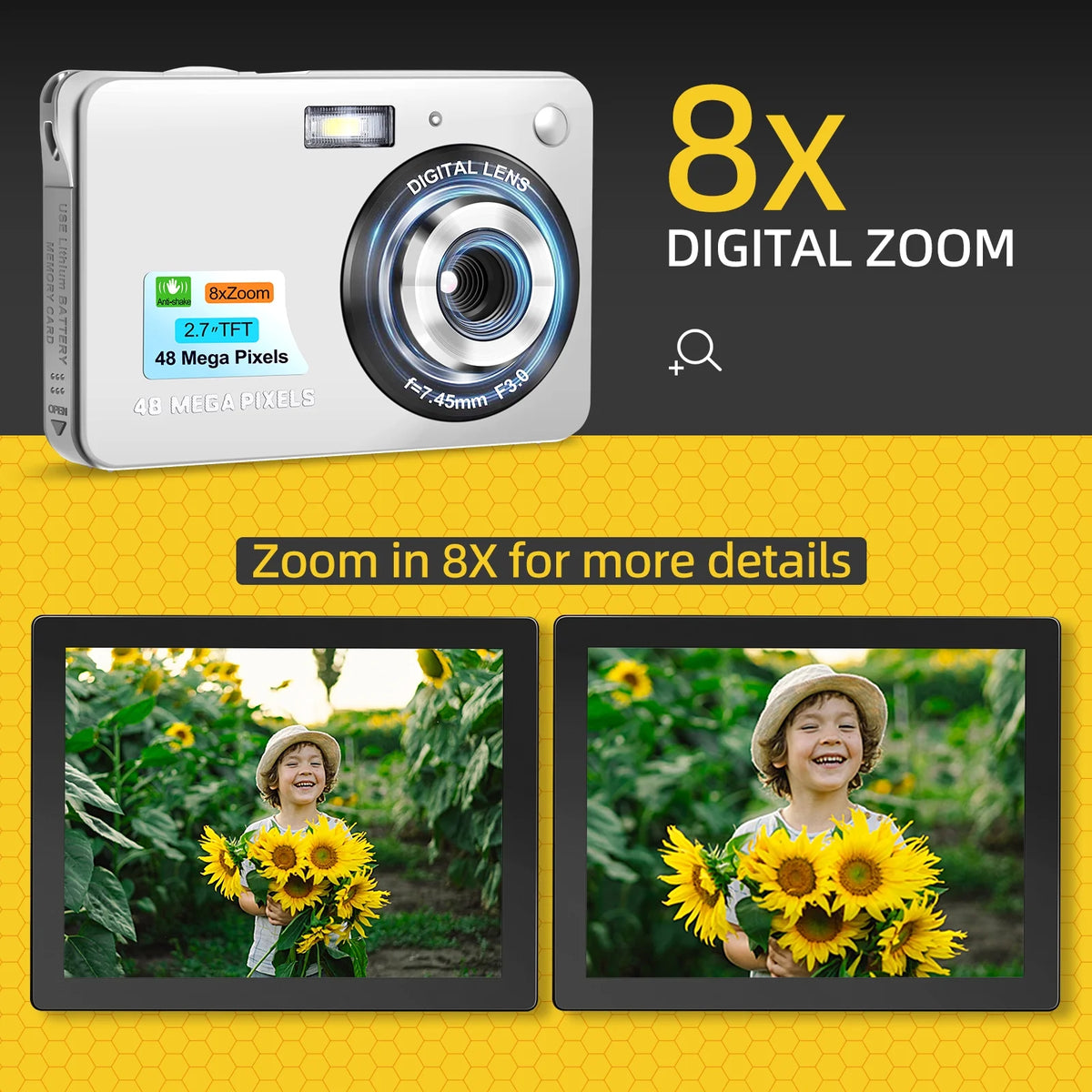 NBD Kids Digital Camera 48MP 8X Digital Zoom Mini Compact Cameras, 2.7 Inch FHD Pocket Cameras