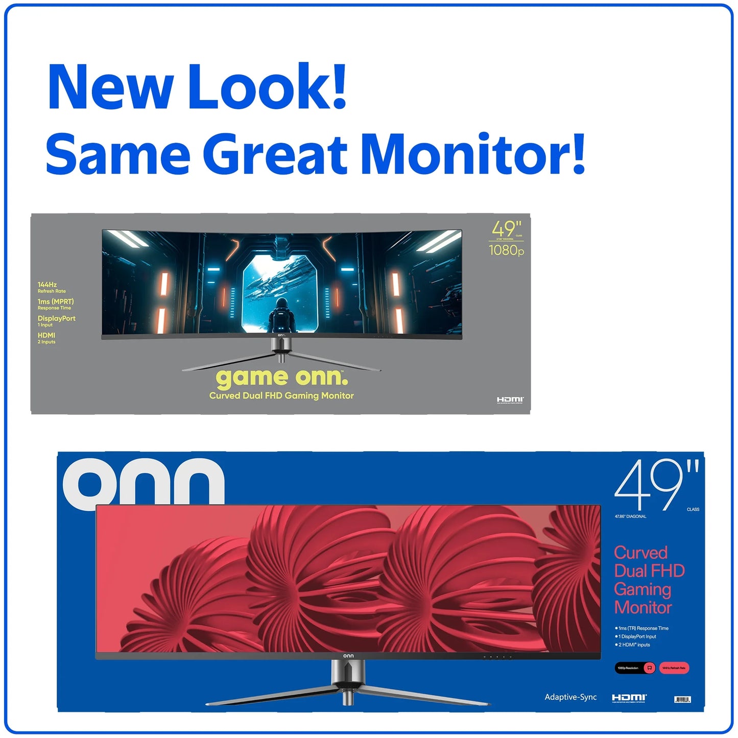 Onn 49" 3840 X 1080P Curved Dual FHD Gaming Monitor, Black, 100133225