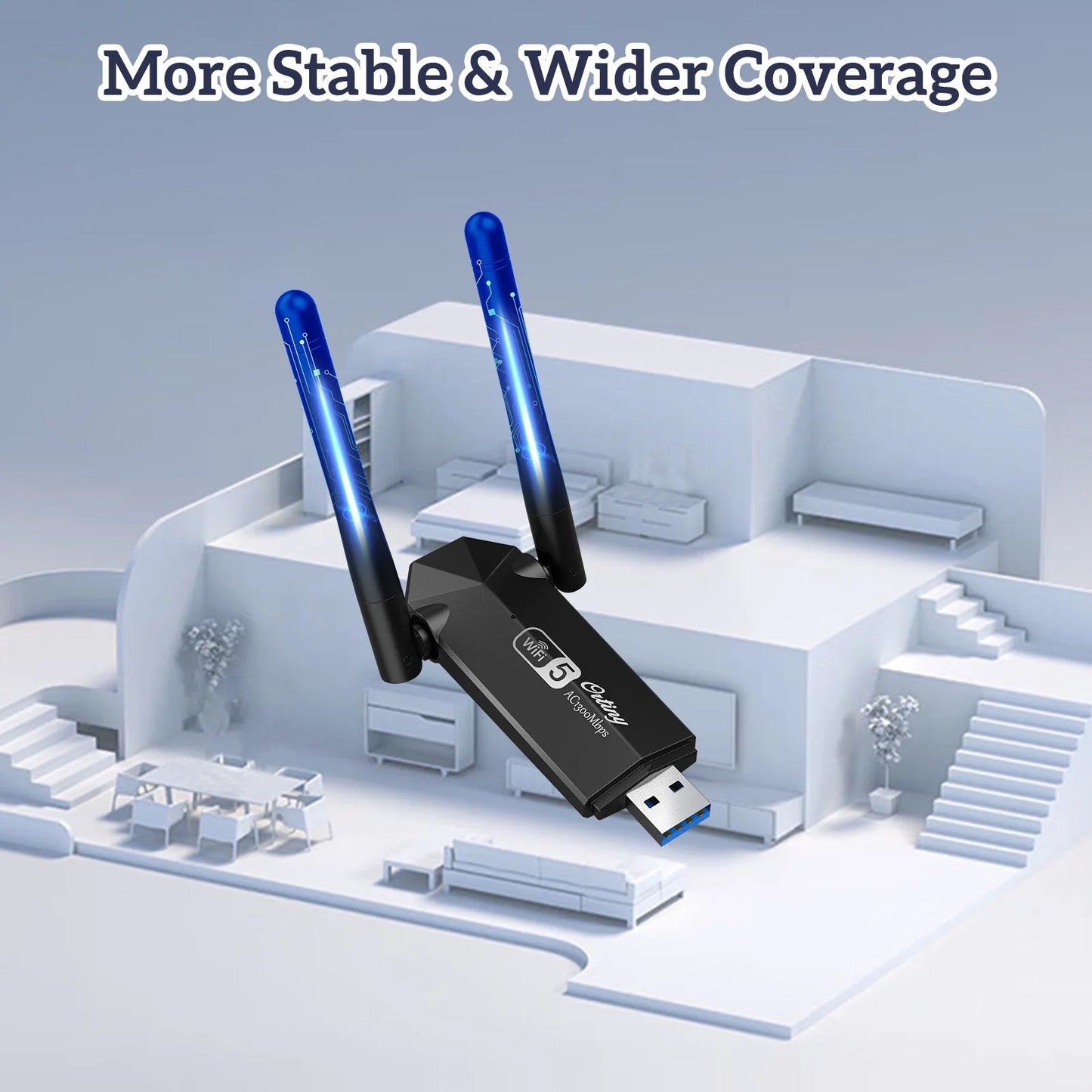 Ortiny 1300Mbps USB 3.0, 867Mbps on 5Ghz / 400Mbps on 2.4Ghz Dual-Band USB Wi-Fi Adapter